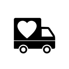 Delivery truck with heart icon isolated on white background