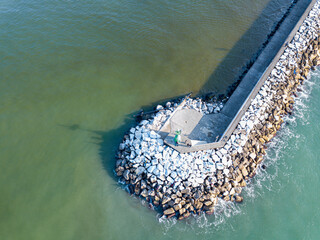 Aerial view of the extreme tip of the harbour dam, photos taken by the drone