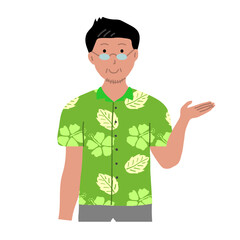 沖縄のかりゆしウェアを着た男性　単身　イラスト素材