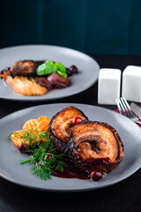 American dish turkey roll close-up table set