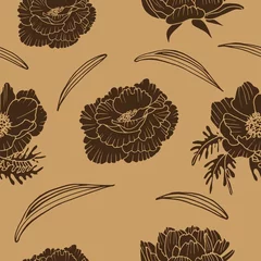 Keuken foto achterwand Bruin naadloos vectorpatroon met silhouetten van bloemen
