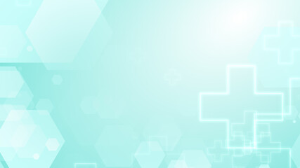 Abstract hexagon cross geometric blue green pattern medical background.