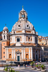 Fototapeta na wymiar XVI century Santa Maria di Loreto church Piazza Venezia square and Foro Traiano street in historic city center of Rome in Italy