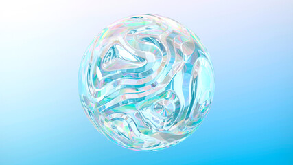 Abstract  blue crystal glass ball on gradient background. 3d render