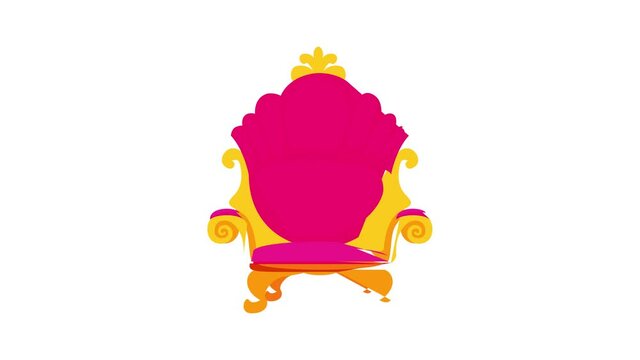 Pink royal princess throne icon animation best cartoon object on white background