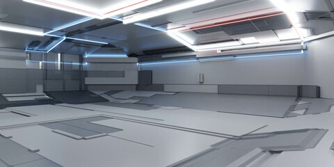 modern futuristic technology station space ship sci-fi laboratory 3d render illustration