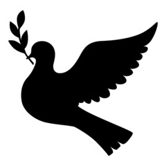 Dove with palm branch silhouette icon