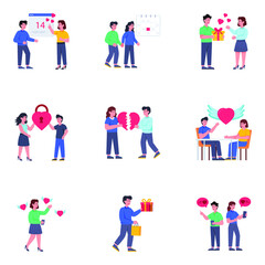 Pack of Happy Valentines Day Flat Illustrations