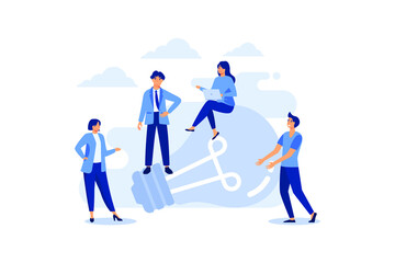 online assistant at work. promotion in the network. manager at remote work, searching for new ideas solutions, working together in the company, brainstorming flat vector illustration 