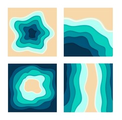 Four images of bodies of water: lake, beach, channel and island