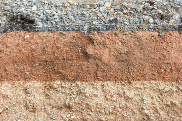 Section of soil under the asphalt road