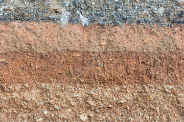 Section of soil under the asphalt road