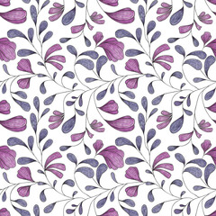 Seamless watercolor floral pattern. Hand-drawn illustration
