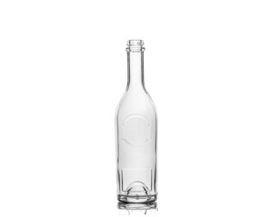 Empty glass bottle of alcoholic drinks, isolated on white background