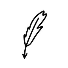 Vector illustration of a Feather for Valentine's Day with a black line on an isolated background.Single,simple,festive picture in doodle style.Design for cards,stickers,posters,web,packaging.