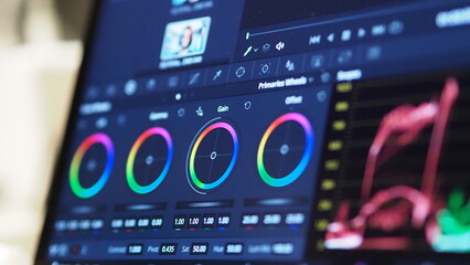 Color grading graph or RGB colour correction indicator on monitor in post production process....