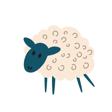 Cartoon sheep. Cute lamb. Farm animal. Vector illustration isolated on the white background.