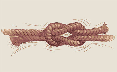 Hand drawing of rigging rope tied in sea knot - 481993115