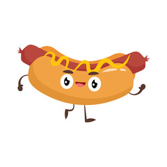 Happy, fun hot dog cartoon illustration