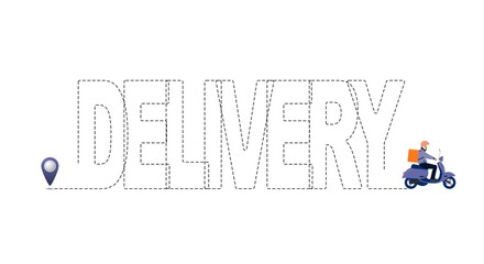 inscription delivery by a dotted line in the form of a route with a starting point and a scooter. Delivery concept.