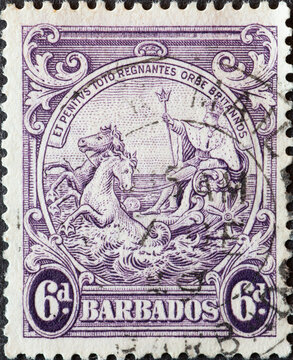 Barbados - circa 1938 a postage stamp from Barbados, showing the Seal of the Colony Barbados