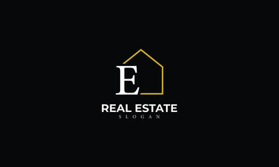 Alphabet E Real Estate Monogram Vector Logo Design, Letter E House Icon Template