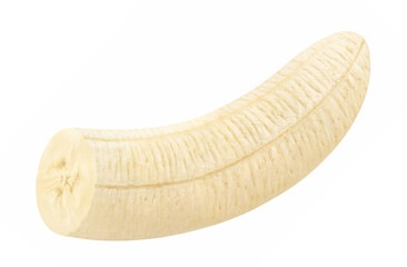 Delicious peeled banana, isolated on white background