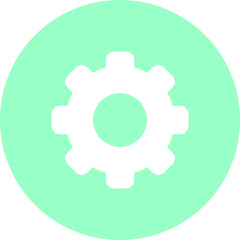 gear icon on round internet button. simple flat icon vector on green pastel background. Work and business type illustration 