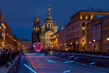 Deurstickers St.Petersburg winter night cityscape of historical center with New Year and Christmas decorations © Igor
