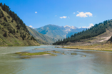 Naklejka na ściany i meble Wonderful Landscape of the Mountain River in the Gilgit Baltistan Hills, Pakistan 