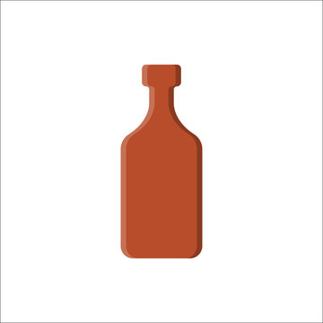 Rum bottle. Alcoholic drink for parties and celebrations. Simple shape isolated with shadow and light. Colored illustration on white background. Flat design style for any purposes