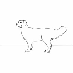 Continuous one simple single abstract line drawing of retriever dog portrait in silhouette on a white background. Linear stylized.