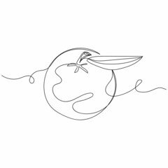 Continuous one simple single abstract line drawing of mandarin in silhouette on a white background. Linear stylized.