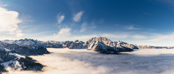 winter mountain panorama view in the alps