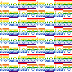 Seamless vector pattern with words “love” in LGBT colors