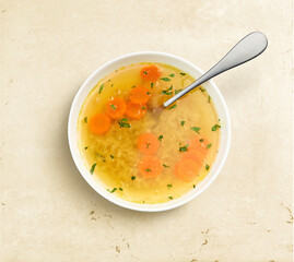 bowl of chicken broth soup