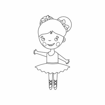 Coloring Page Outline Of cartoon ballet dancer or ballerina. A little girl is dancing. Coloring Book for kids.