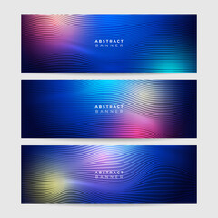 Abstract neon style blue wide banner design background