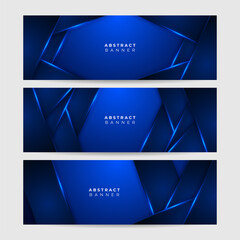 Fototapeta premium Corporate neon style blue wide banner design background