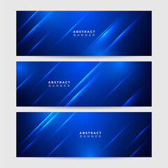 Corporate neon style blue wide banner design background