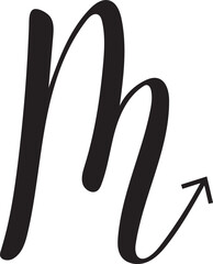 Simple Alphabet M arrow icon.