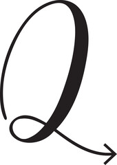 Simple Alphabet Q arrow icon.