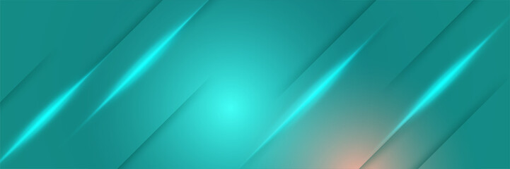 Abstract neon style tosca wide banner design background. Abstract 3d banner design with dark green technology geometric background. Vector illustration