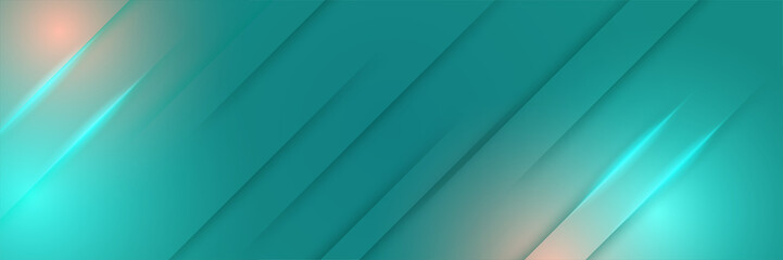 Abstract neon style tosca wide banner design background. Abstract 3d banner design with dark green technology geometric background. Vector illustration