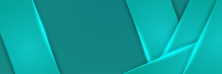 Corporate neon style tosca wide banner design background. Abstract 3d banner design with dark green technology geometric background. Vector illustration