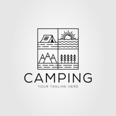 summer camping or mountain, tent, and ocean logo vector illustration design