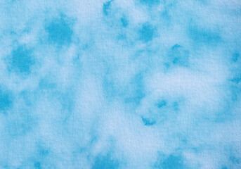 Blue, light blue watercolor background. Paper texture, water stains