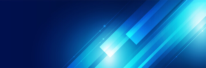 Fototapeta premium Technology global blue wide banner design background. Abstract modern 3d banner design with dark blue technology geometric background. Vector illustration