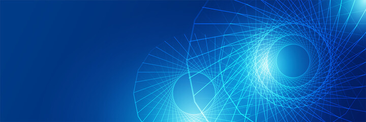 Digital spine style blue wide banner design background. Abstract modern 3d banner design with dark blue technology geometric background. Vector illustration