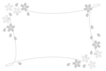 イラスト　桜のフレーム（水玉の花びら）（曲線・モノクロ）